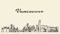 Vancouver skyline, Canada vector city drawn sketch