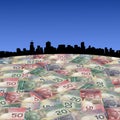 Vancouver skyline with Canadian dollars
