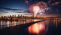 Vancouver skyline ignites with vibrant fireworks, illuminating city night generated by AI Royalty Free Stock Photo