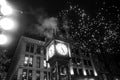 The Gas Town Steam Clock In Vancouver Stood Tall In Time And Weather Especially On This Cold Winter Night, In Black And White Royalty Free Stock Photo