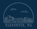 Vancouver, Washington - Cityscape with white abstract line corner curve modern style on dark blue background, building skyline