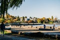 Vancouver waterfront public spaces in the late autumn provide open space and fresh air for peop Royalty Free Stock Photo