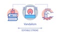 Vandalism concept icon. Civil unrest, public property damage, violent protest idea thin line illustration. Burning books