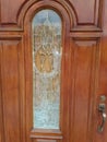 Vandalized church wood front door