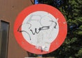 Vandalized traffic sign