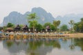 Nam Song River of Vang Vieng. a famous Landscape in Vang Vieng, Vientiane Province, Laos Royalty Free Stock Photo