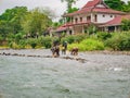 Unacquainted Local people fishing on namsong river at vangvieng city Laos.