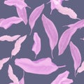 Vanilla Banana Background. Violet Seamless Painting. Purple Tropical Print. Pattern Leaves. Watercolor Palm. Floral Decor. Summer