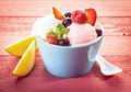 Vanilla and berry ice cream with fresh fruit Royalty Free Stock Photo