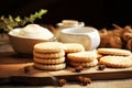 Vanilla biscuit cookie dessert for tea coffee milk closeup shot on wooden background