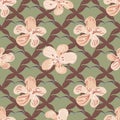Vanilla blossom seamless vector pattern background. Conceptual abstract spice orchid buds on lattice backdrop with Royalty Free Stock Photo