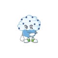 Vanilla blue cupcake with waiting gesture cartoon mascot design concept