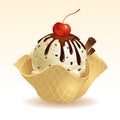 Vanilla Chocolate chip ice cream with waffle basket Royalty Free Stock Photo