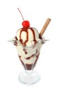 Vanilla Chocolate Ice Cream Sundae Royalty Free Stock Photo