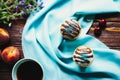 Vanilla and chocolate ice cream in a waffle cup