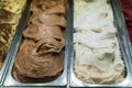 Vanilla and chocolate italian gelato ice cream in the gelato shop, Italy Royalty Free Stock Photo