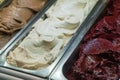 Vanilla and chocolate italian gelato ice cream in the gelato shop, Italy Royalty Free Stock Photo