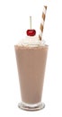 Vanilla chocolate milkshake with whipped cream and cherry isolated Royalty Free Stock Photo