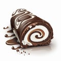 Vanilla chocolate roulade, pie or swiss roll, cylindrical cake