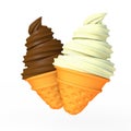 Vanilla and chocolate soft serve ice cream on a white background, Royalty Free Stock Photo