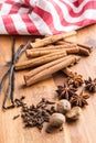 Vanilla, cinnamon, clove, nutmeg and anise star. Royalty Free Stock Photo