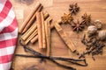 Vanilla, cinnamon, clove, nutmeg and anise star. Royalty Free Stock Photo