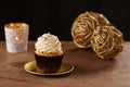 Vanilla cupcake on Christmas background Royalty Free Stock Photo