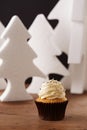 Vanilla cupcake on Christmas background