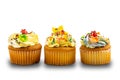 Vanilla cupcake garnished with vanilla butter cream frosting decorated with colorful sprinkles Royalty Free Stock Photo