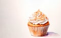 Vanilla Cupcake Illustration with Pastel Background. Generative AI. Royalty Free Stock Photo
