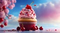 Vanilla cupcake with raspberries still life Royalty Free Stock Photo