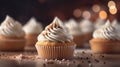 Vanilla cupcake, topped with vanilla buttercream frosting, and adorned with colorful sprinkles Royalty Free Stock Photo