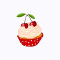 Vanilla cupcake with whipped cream and cherry Royalty Free Stock Photo