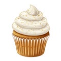 Vanilla Cupcake with White Frosting and Gold Sprinkles on White Background Royalty Free Stock Photo