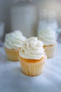 Vanilla cupcakes frosting with butter cream. Royalty Free Stock Photo