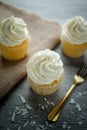 Vanilla cupcakes frosting with butter cream. Royalty Free Stock Photo