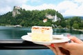 Vanilla and custard cream cake on Bled lake in SLovenia