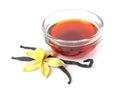 Vanilla extract, flower and dry pods isolated Royalty Free Stock Photo