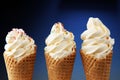Vanilla frozen yogurt or soft ice cream in waffle cone. Royalty Free Stock Photo