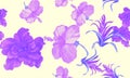 Vanilla Hibiscus Garden. Violet Flower Illustration. Purple Seamless Leaf. Pink Watercolor Design. Pattern Texture. Tropical Folia