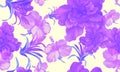 Vanilla Hibiscus Painting. Purple Flower Garden. Violet Seamless Foliage. Pink Watercolor Leaves. Pattern Illustration. Tropical P