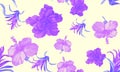 Vanilla Hibiscus Print. Violet Flower Textile. Pink Seamless Print. Purple Watercolor Plant. Pattern Set. Tropical Textile. Exotic Royalty Free Stock Photo