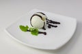 vanilla ice cream ball with chocolate sauce Royalty Free Stock Photo