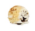 Vanilla ice cream ball with chocolate and soft caramel isolated