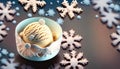 vanilla ice cream on a blue background with flakes Royalty Free Stock Photo