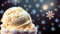 vanilla ice cream on a blue background with flakes Royalty Free Stock Photo