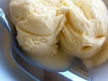 Vanilla ice cream in bowl with spoon Royalty Free Stock Photo