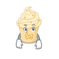 Vanilla ice cream cartoon character style with mysterious silent gesture