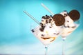 Vanilla ice cream with chocolate sauce and cookies Royalty Free Stock Photo