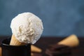 Vanilla ice cream cone close up, copy space
